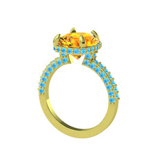 Eula Tektaş Yüzük - Sitrin ve akuamarin 8 ayar altın yüzük #1dpeqd8