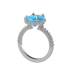 Eula Tektaş Yüzük - Akuamarin ve swarovski 14 ayar beyaz altın yüzük #1e5c6ch