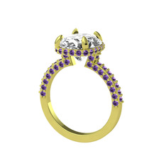 Swarovski ve ametist 8 ayar altın yüzük