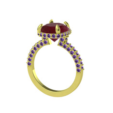 Eula Tektaş Yüzük - Kök yakut ve ametist 8 ayar altın yüzük #1eyok2u