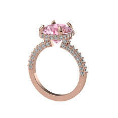 Pembe kuvars ve beyaz zirkon 14 ayar rose altın yüzük
