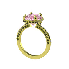 Pembe kuvars ve peridot 14 ayar altın yüzük