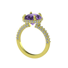 Ametist ve swarovski 8 ayar altın yüzük