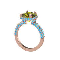 Eula Tektaş Yüzük - Peridot ve akuamarin 14 ayar rose altın yüzük #1glptfi