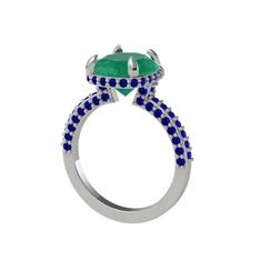 Eula Tektaş Yüzük - Kök zümrüt ve lab safir 8 ayar beyaz altın yüzük #1gqekfn