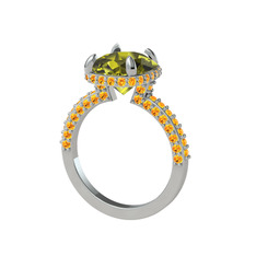 Eula Tektaş Yüzük - Peridot ve sitrin 8 ayar beyaz altın yüzük #1hjs4q0