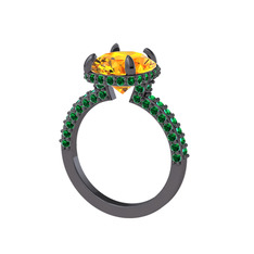 Eula Tektaş Yüzük - Sitrin ve yeşil kuvars 925 ayar siyah rodyum kaplama gümüş yüzük #1hzzu5c