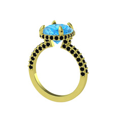 Eula Tektaş Yüzük - Akuamarin ve siyah zirkon 925 ayar altın kaplama gümüş yüzük #1i44bc2