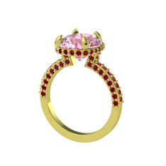 Pembe kuvars ve garnet 14 ayar altın yüzük