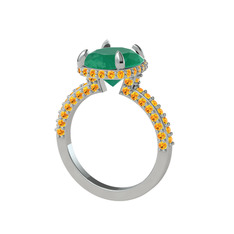 Eula Tektaş Yüzük - Kök zümrüt ve sitrin 8 ayar beyaz altın yüzük #1izdc4c