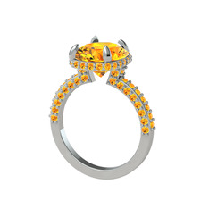 Eula Tektaş Yüzük - Sitrin 8 ayar beyaz altın yüzük #1jqzrda