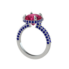 Rodolit garnet ve lab safir 14 ayar beyaz altın yüzük