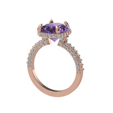 Eula Tektaş Yüzük - Ametist ve swarovski 14 ayar rose altın yüzük #1k2w1sc