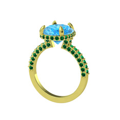Eula Tektaş Yüzük - Akuamarin ve yeşil kuvars 8 ayar altın yüzük #1l654gz