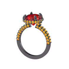 Garnet ve sitrin 925 ayar siyah rodyum kaplama gümüş yüzük