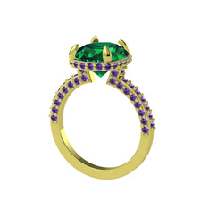 Eula Tektaş Yüzük - Yeşil kuvars ve ametist 8 ayar altın yüzük #1mvmbb8