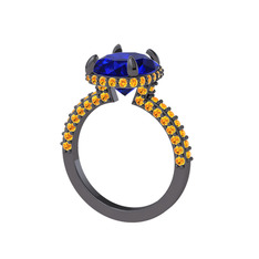 Lab safir ve sitrin 925 ayar siyah rodyum kaplama gümüş yüzük