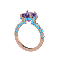 Eula Tektaş Yüzük - Ametist ve akuamarin 925 ayar rose altın kaplama gümüş yüzük #1o6dalh