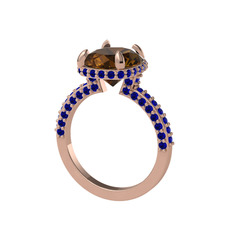 Eula Tektaş Yüzük - Dumanlı kuvars ve lab safir 14 ayar rose altın yüzük #1o869ys