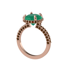 Eula Tektaş Yüzük - Kök zümrüt ve dumanlı kuvars 18 ayar rose altın yüzük #1ohwi8