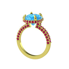 Akuamarin ve rodolit garnet 18 ayar altın yüzük