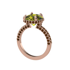 Eula Tektaş Yüzük - Peridot ve dumanlı kuvars 8 ayar rose altın yüzük #1q5yh16