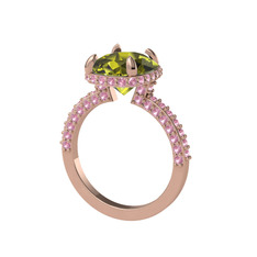 Peridot ve pembe kuvars 14 ayar rose altın yüzük