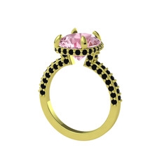 Pembe kuvars ve siyah zirkon 8 ayar altın yüzük