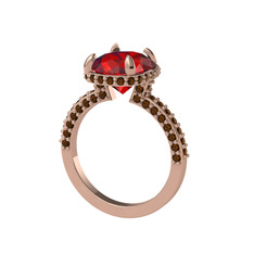 Garnet ve dumanlı kuvars 8 ayar rose altın yüzük