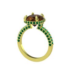 Eula Tektaş Yüzük - Dumanlı kuvars ve yeşil kuvars 925 ayar altın kaplama gümüş yüzük #1ru36cw