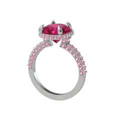 Rodolit garnet ve pembe kuvars 18 ayar beyaz altın yüzük