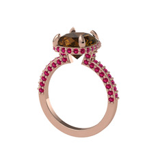 Eula Tektaş Yüzük - Dumanlı kuvars ve rodolit garnet 925 ayar rose altın kaplama gümüş yüzük #1sz4qdx
