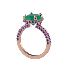 Eula Tektaş Yüzük - Kök zümrüt ve ametist 8 ayar rose altın yüzük #1szhrnt