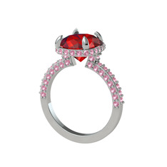 Garnet ve pembe kuvars 18 ayar beyaz altın yüzük