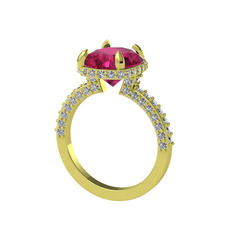 Rodolit garnet ve beyaz zirkon 18 ayar altın yüzük