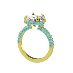 Swarovski ve akuamarin 18 ayar altın yüzük