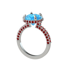 Eula Tektaş Yüzük - Akuamarin ve garnet 14 ayar beyaz altın yüzük #1xlzcz5