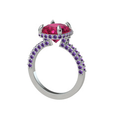 Eula Tektaş Yüzük - Rodolit garnet ve ametist 925 ayar gümüş yüzük #1xsodud
