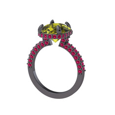 Peridot ve rodolit garnet 925 ayar siyah rodyum kaplama gümüş yüzük