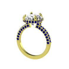 Beyaz zirkon ve lab safir 14 ayar altın yüzük