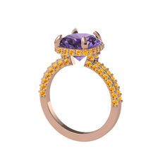 Eula Tektaş Yüzük - Ametist ve sitrin 8 ayar rose altın yüzük #1y751ry