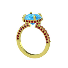 Eula Tektaş Yüzük - Akuamarin ve garnet 8 ayar altın yüzük #1ycmdew