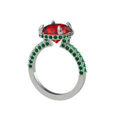 Garnet ve yeşil kuvars 18 ayar beyaz altın yüzük