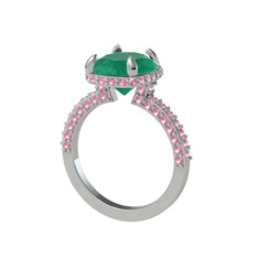 Eula Tektaş Yüzük - Kök zümrüt ve pembe kuvars 8 ayar beyaz altın yüzük #27igij