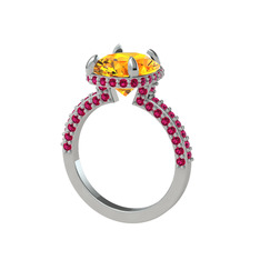 Eula Tektaş Yüzük - Sitrin ve rodolit garnet 18 ayar beyaz altın yüzük #3n5rbd