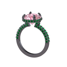 Eula Tektaş Yüzük - Pembe kuvars ve yeşil kuvars 925 ayar siyah rodyum kaplama gümüş yüzük #4e0p2m