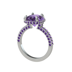 Eula Tektaş Yüzük - Ametist 8 ayar beyaz altın yüzük #4m32c1