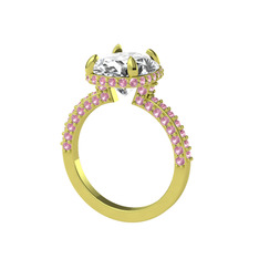 Eula Tektaş Yüzük - Swarovski ve pembe kuvars 8 ayar altın yüzük #4rhu32