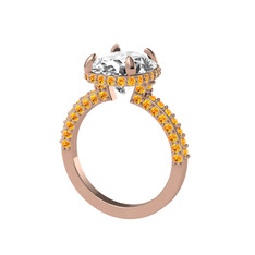 Eula Tektaş Yüzük - Beyaz zirkon ve sitrin 18 ayar rose altın yüzük #5m14sm