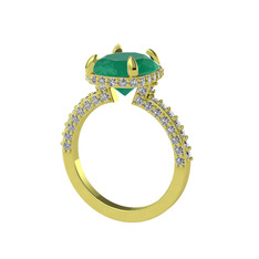 Eula Tektaş Yüzük - Kök zümrüt ve beyaz zirkon 8 ayar altın yüzük #5wha8s